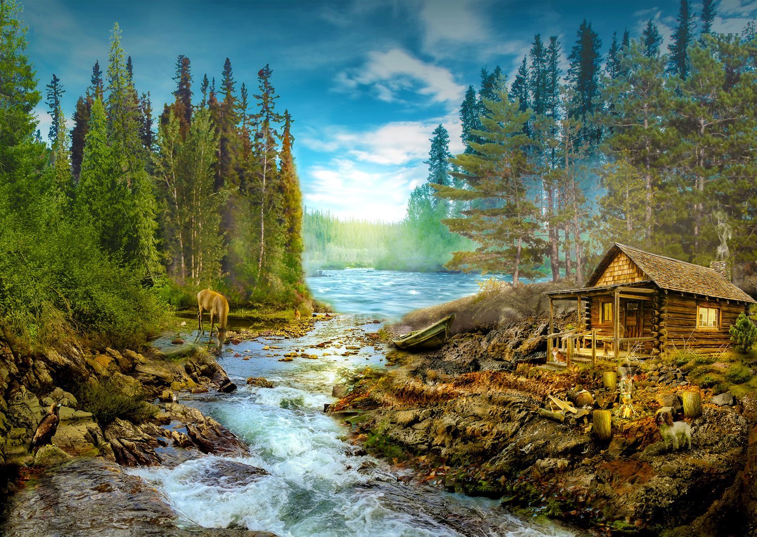 ENJOY Puzzle Blockhaus an den Stromschnellen 1000 Teile ENJOY-1605