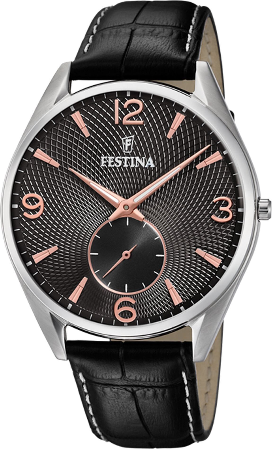 Hodinky Festina F6870/3 pánske hodinky s koženým remienkom čierne