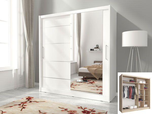 Schiebetürenschrank Kleiderschrank Schlafzimmer Spiegelweiß 200 cm