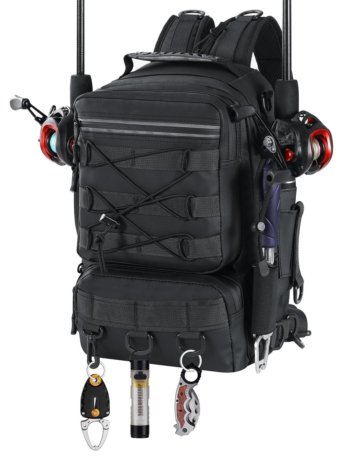MoKo Angelrucksack mit Rutenhalter, 35 x 25 x 16 cm, Schwarz