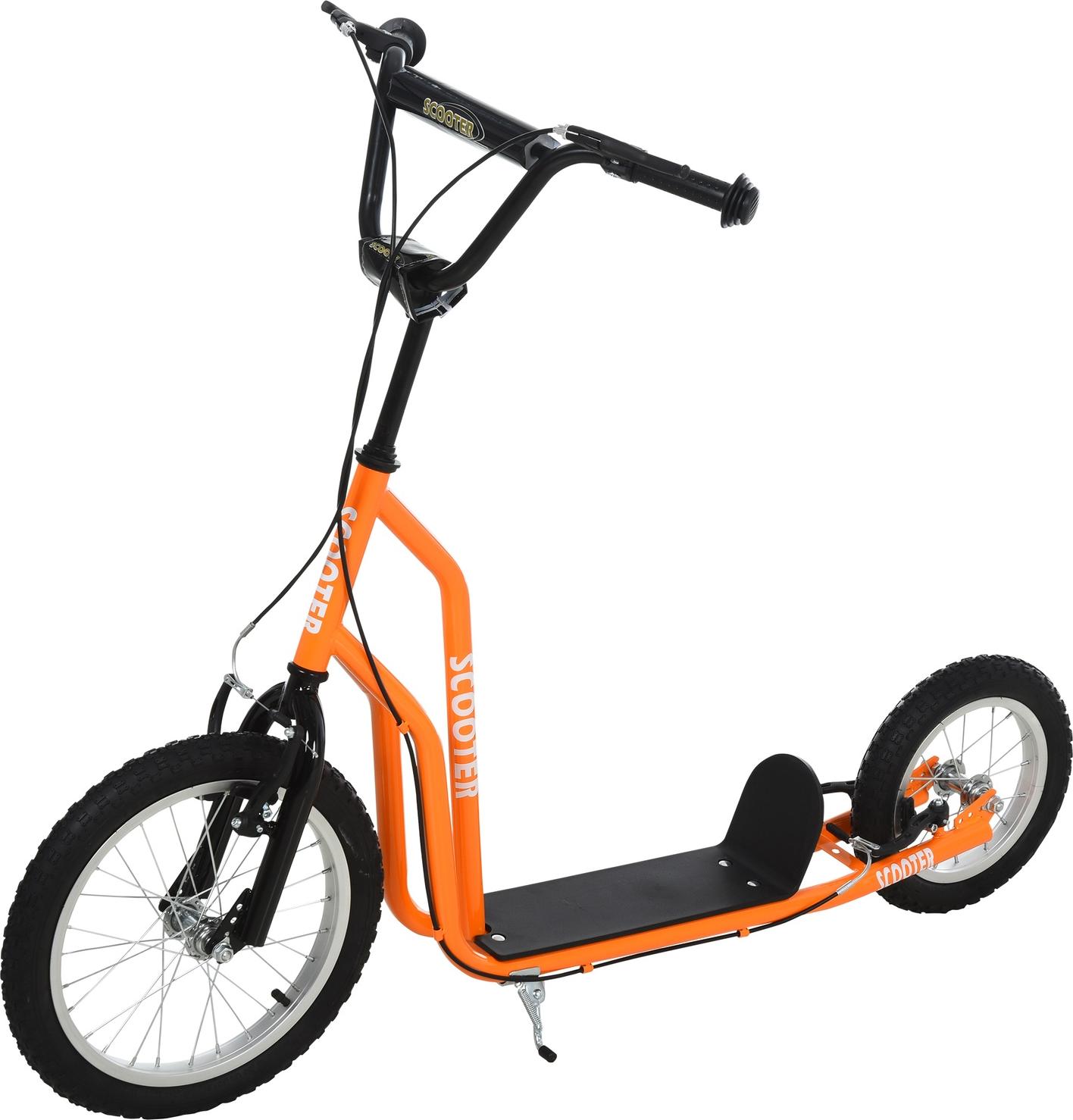 Kinderroller Scooter ab 5 Jahre, Tretroller Cityroller mit Luftreifen 16/12 Zoll, Orange, 135 x 58 x 88-94 cm