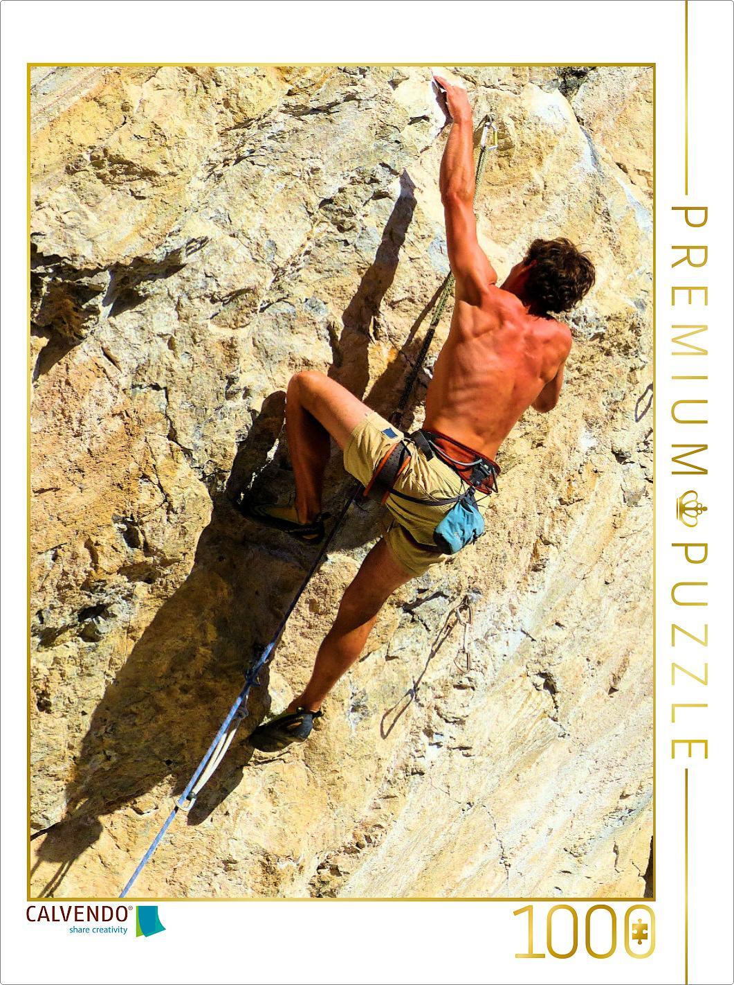 CALVENDO Puzzle Durchtrainierter Freikletterer an Steilwand | 1000 Teile Lege-Größe 64x48cm Foto-Puzzle für glückliche Stunden