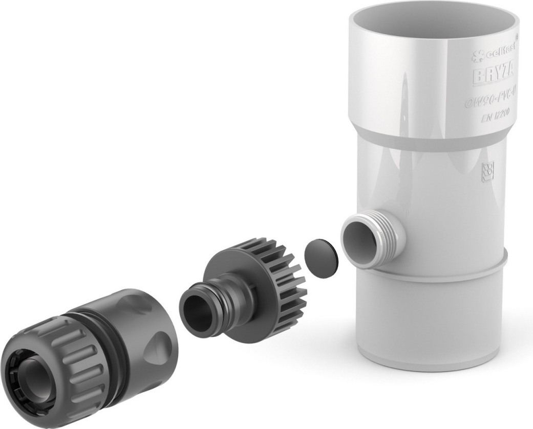 BRYZA Regenwassersammler Ø 63 mm mit 3/4"-Gewinde, Weiß RAL 9010