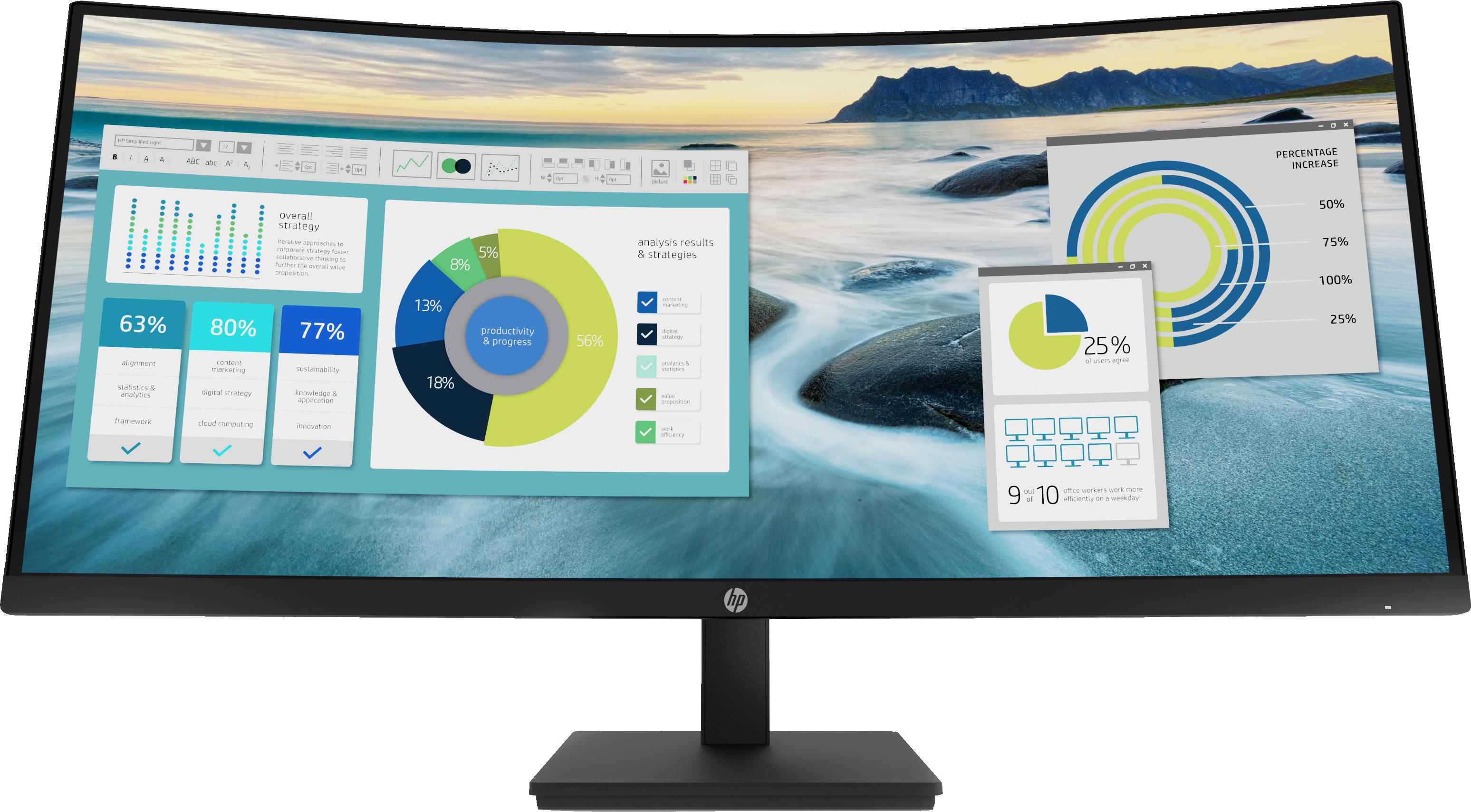 HP P34hcG4 WQHD-USB-C-Monitor mit Wölbung, 86,4 cm (34"), 3440 x 1440 Pixel, Wide Quad HD, LCD, 5 ms, Schwarz 21Y56AA#ABB