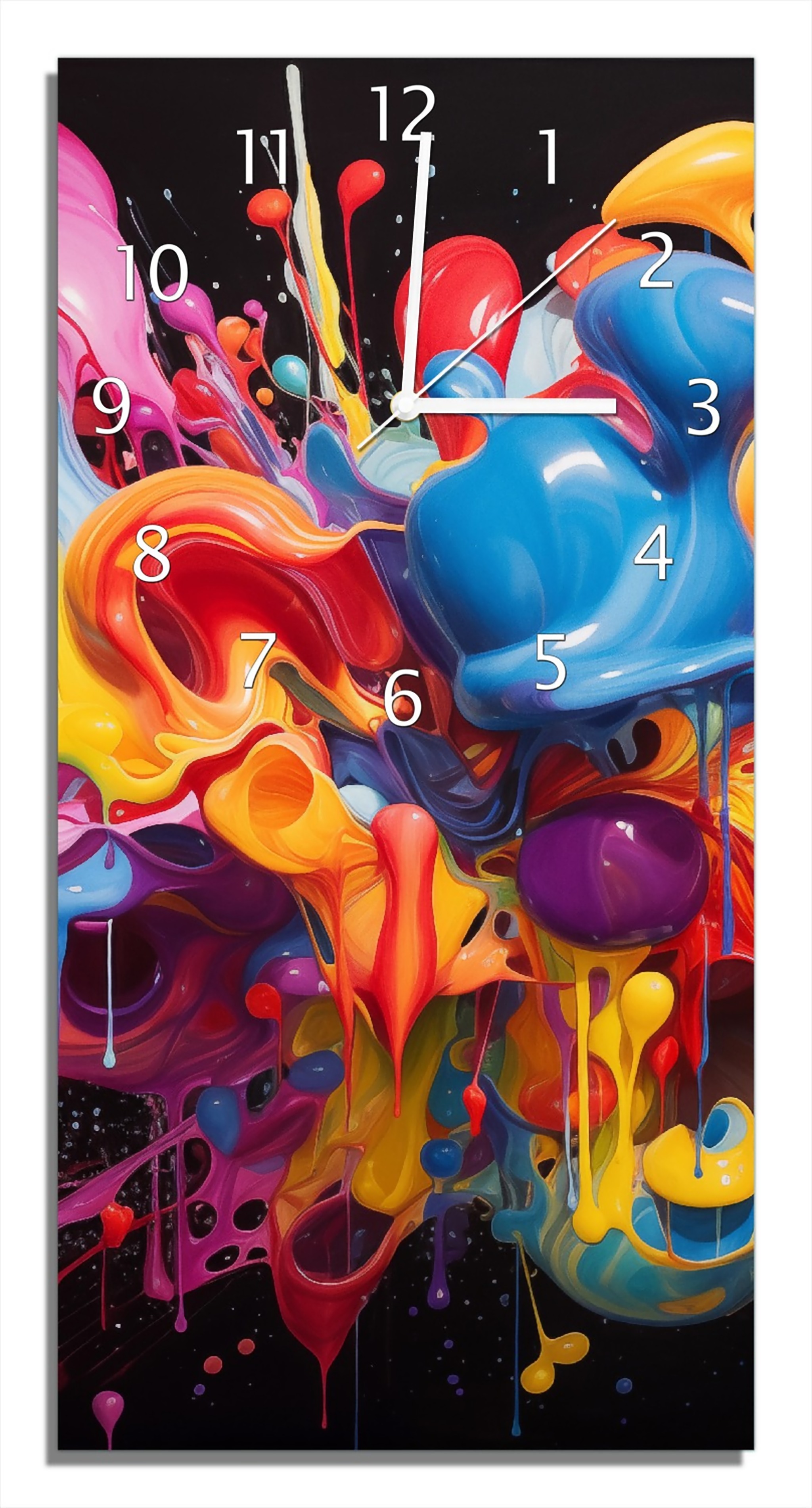 Wallario Design Wanduhr Farbexplosion aus Echtglas, Größe 30 x 60 cm guk1224-3060