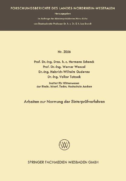 VS Verlag für Sozialwissenschaften Arbeiten zur Normung der Sinterprüfverfahren