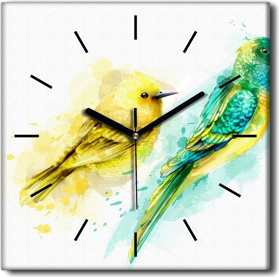 Coloray Uhr auf Leinwand 30x30 cm Wand Uhr Dekoration Wohnzimmer Segeltuch schwarze Hände -Tiere von Tropenvögeln zck-30x30-1337406938-c