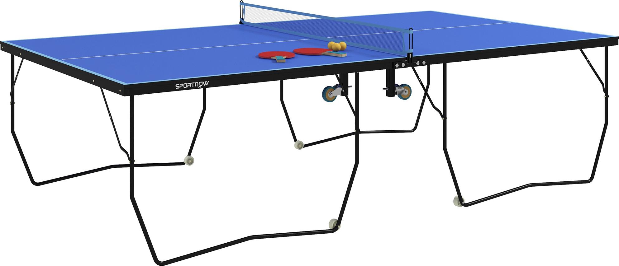 Slyrun Klappbare Tischtennisplatte mit 8 Rädern, pulverbeschichteter Stahlrahmen, MDF-Platte, Maße 274x152,5x76 cm, Outdoor & Indoor, Wettkampfqualität, Blau KAUF-QYSP-A90-333V00BU-015