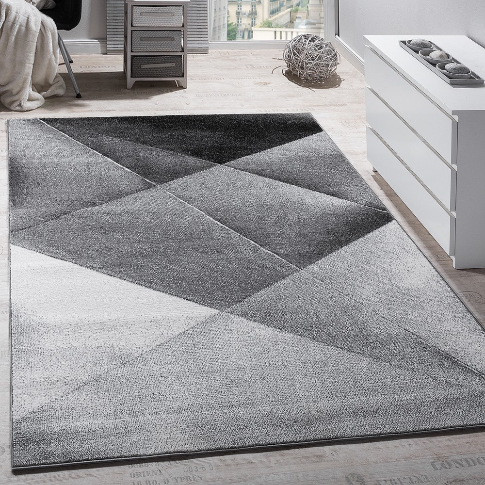 Moderner Design Stein Mauer Teppich Kurzflor Wohnzimmer Schwarz Grau meliert 