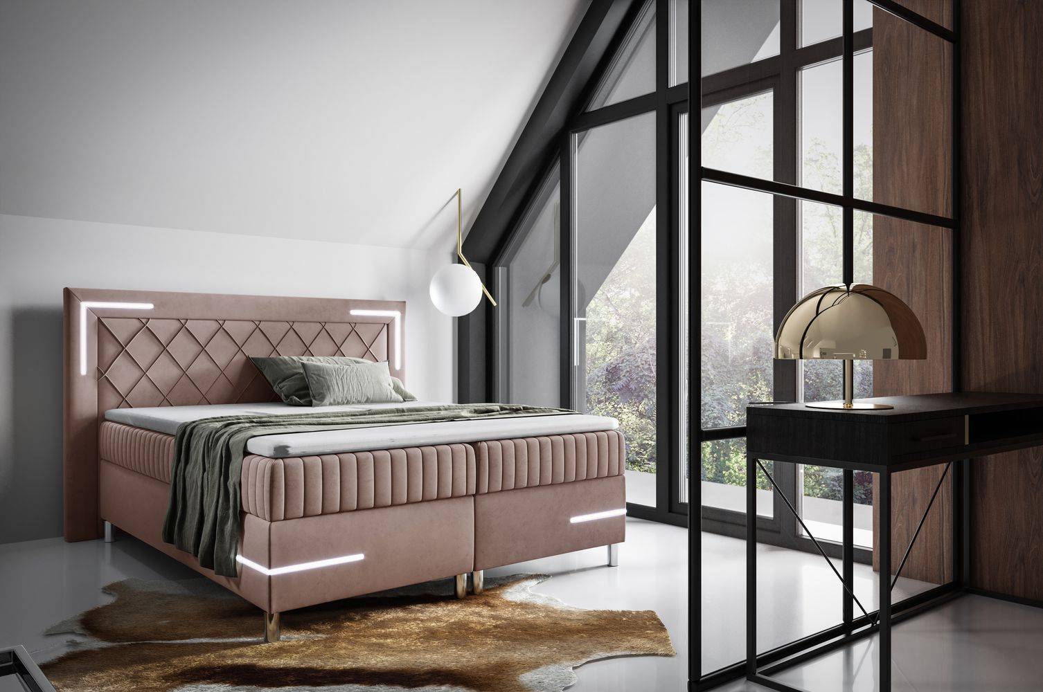 Manželská posteľ 200x200 RONA 3 - svetlo ružová + topper ZDARMA