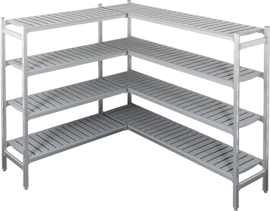 CHEFGASTRO Regalsystem in L-Form für Kühl- & Tiefkühlzelle POLARBEAR CC698 | HxBxT 170x153,5/209,5x45cm | 4 Ebenen | Grau CC718