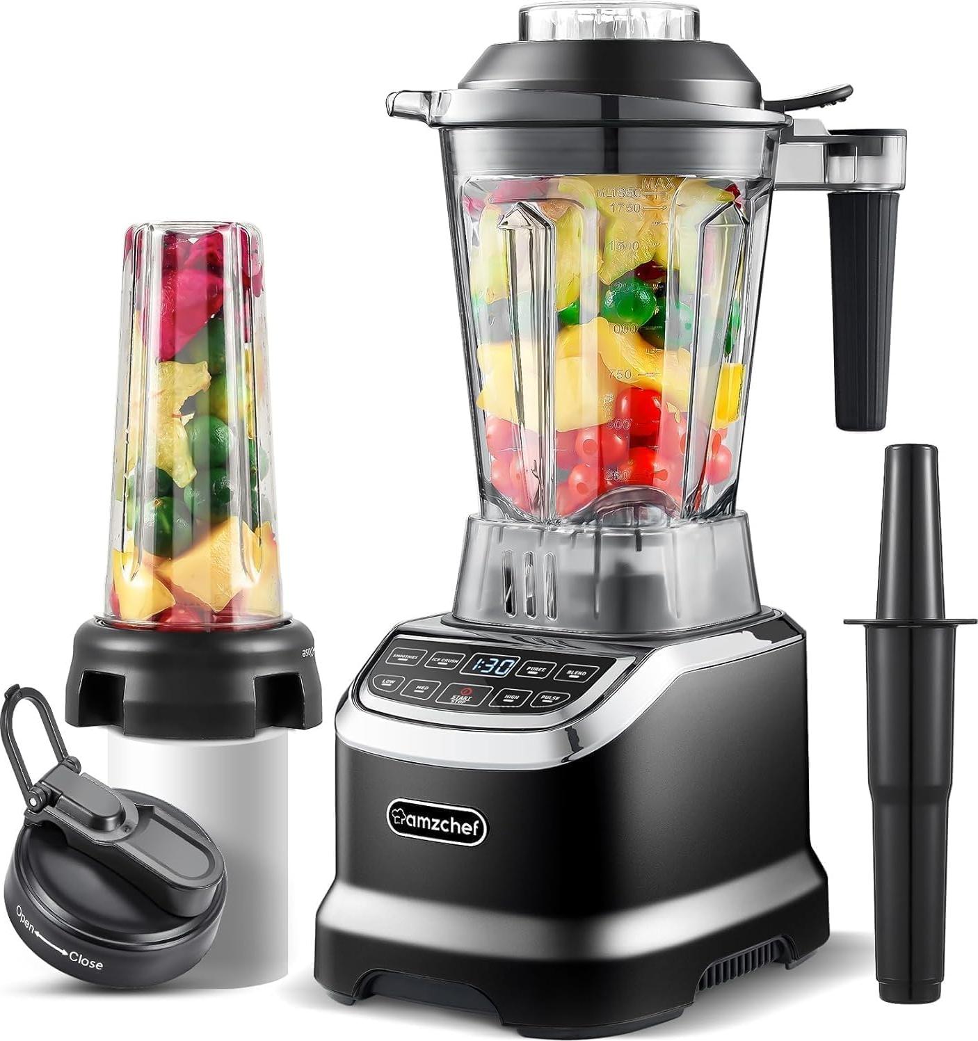 AMZCHEF Mixer Smoothie Maker - 2000W Blender Hochleistungsmixer mit LED Zeitanzeige 6 Pro-Scharfe 3D Klingen 22000 U/Min Standmixer 1,85 Liter