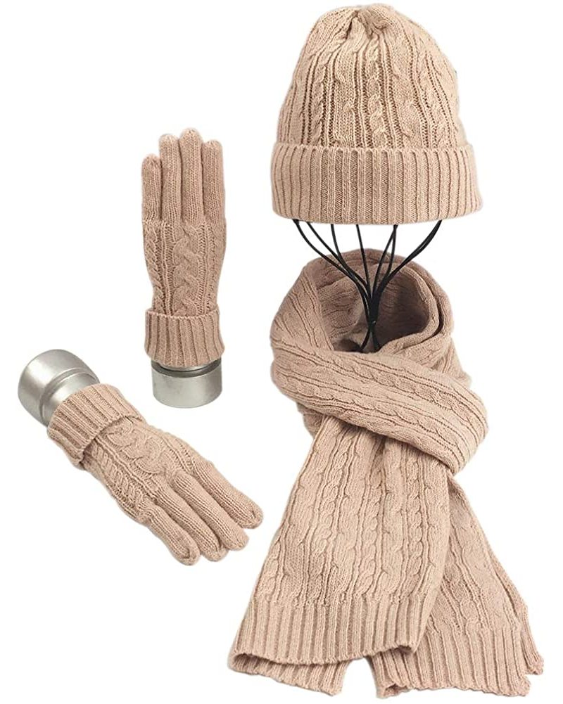 Winter Damen Wolle Strickmütze Bommel Beanie Mütze Schal Handschuhe 3tlg Set 