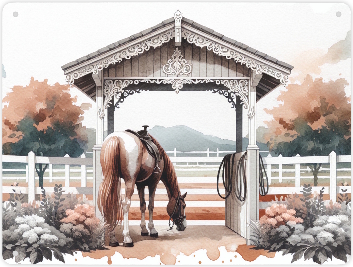 speecheese Geschecktes Westernpferd Metallschild XL in 21x28 cm