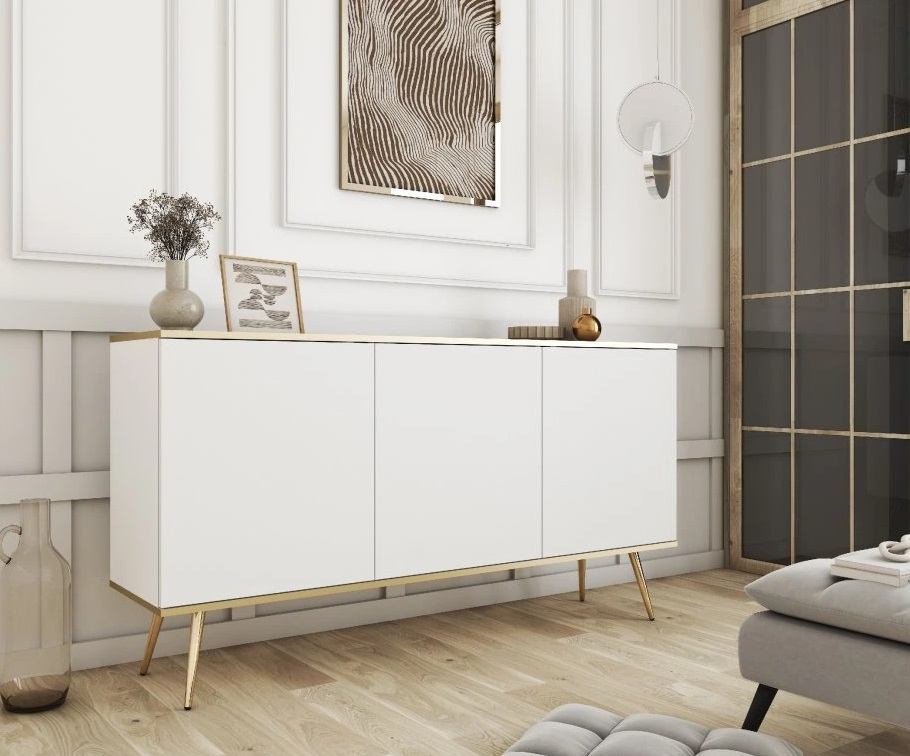 VENETI Breite Kommode mit Türen JENY 1 - weiß/gold 051-10-00146