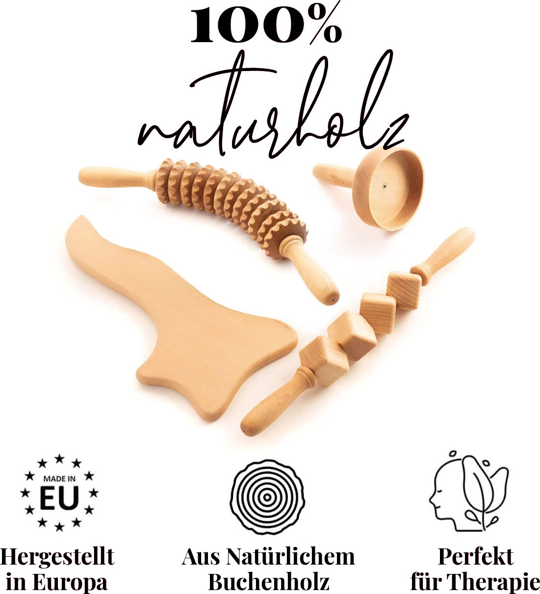 Tuuli GmbH tuuli Maderotherapie Holz Set Massagegerät Massageroller Cellulite Lymphdrainage Schwedische Tasse TUULI_MASS_2