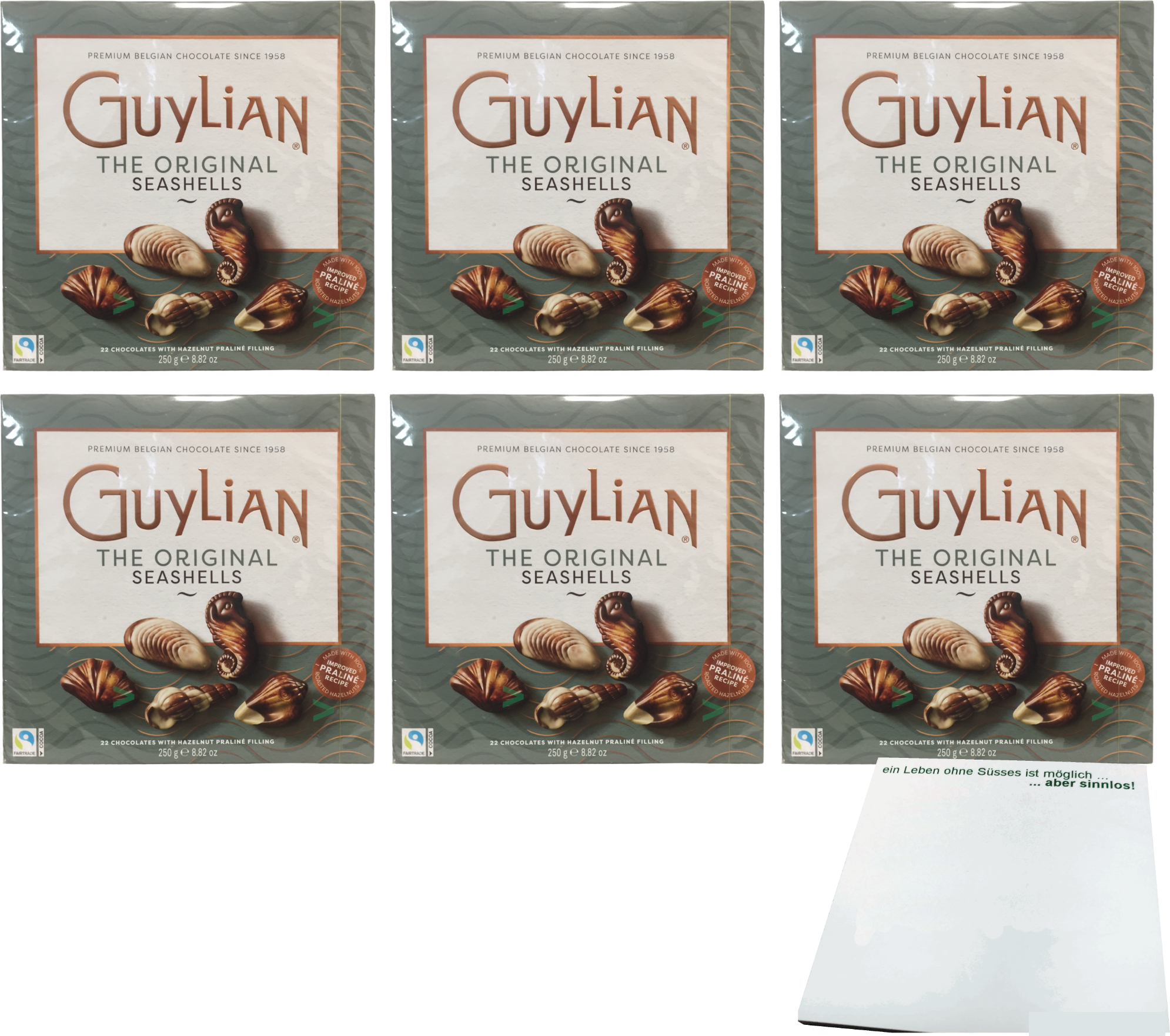Guylian original belgische Meeresfrüchte Pralinen 6er Pack (6x250g Packung) + usy Block