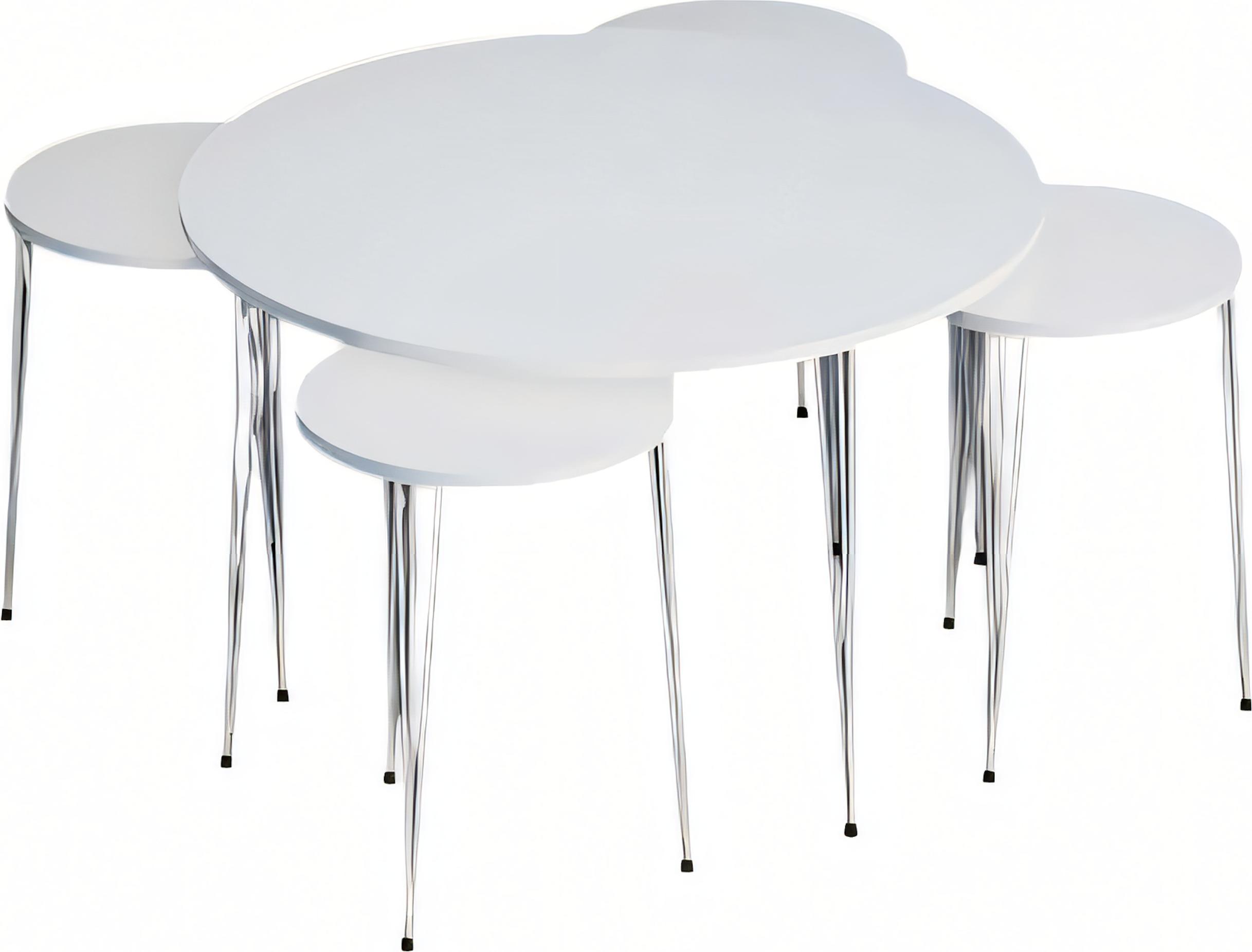 AEA Eleganter weißer Holz-Couchtisch mit vier Beistelltischen, modernes