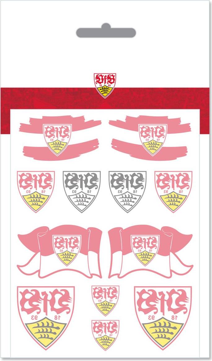 Outline Services VfB Stuttgart Hauttattoo Set mit 12 temporären Fan Tattoos auf DIN A6 Karte, rot 11180