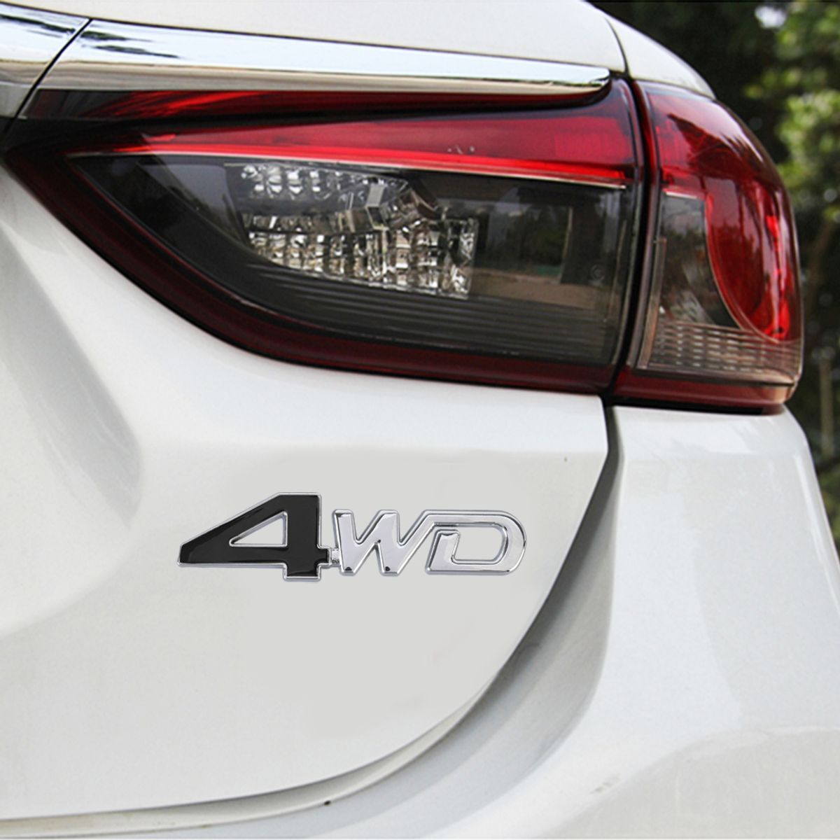 3D ABS chróm 4WD 4x4 offroad nálepka emblém logo nápis, farba:čierna strieborná