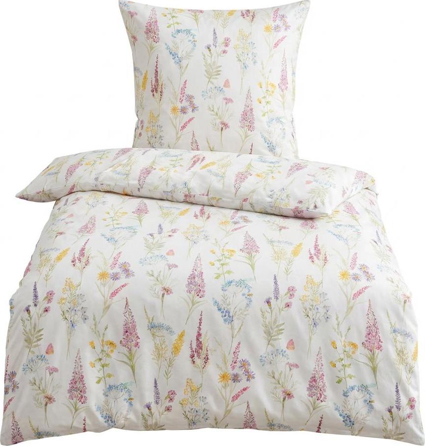 Designette Bettwäsche Interlock Jersey - Wildblumen pastell auf gelblichem Hintergrund 155 x 220 cm Wildblumen pastell auf gelblichem Hintergrund 8712