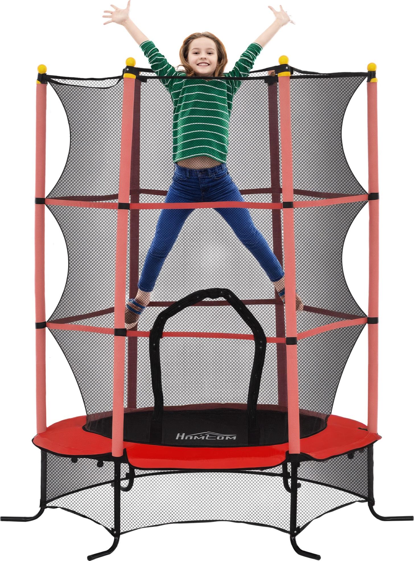 Detská trampolína HOMCOM Ø 163 cm, trampolína pre deti od 3 do 10 rokov, červená