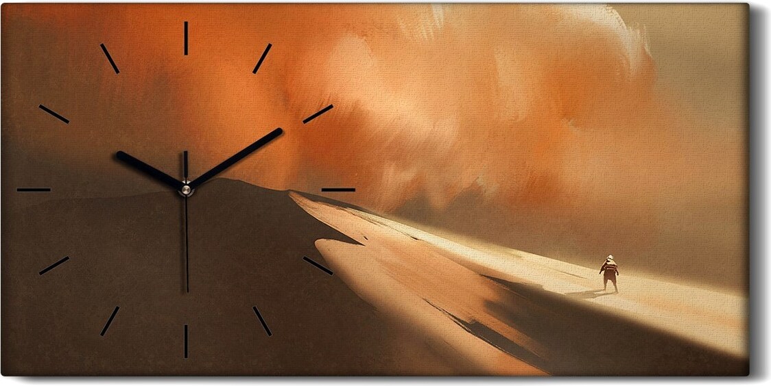 coloray Wandbild Leinwand Bilder mit Uhr 60x30 Sandsturm in der Wüste und Wanderer - schwarze Hände zch-60x30-117074477-c