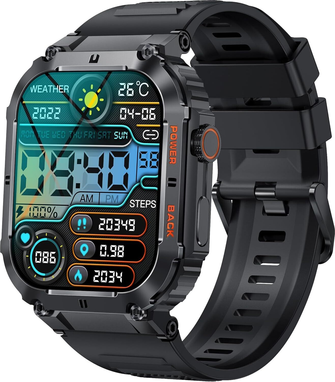 findtime Herren Smartwatch Militär Outdoor mit Telefonfunktion, Fitnessuhr, Schrittzähler, Herzfrequenz-/Blutdruckmessung, Schlafmonitor und Kalorienverbrauch