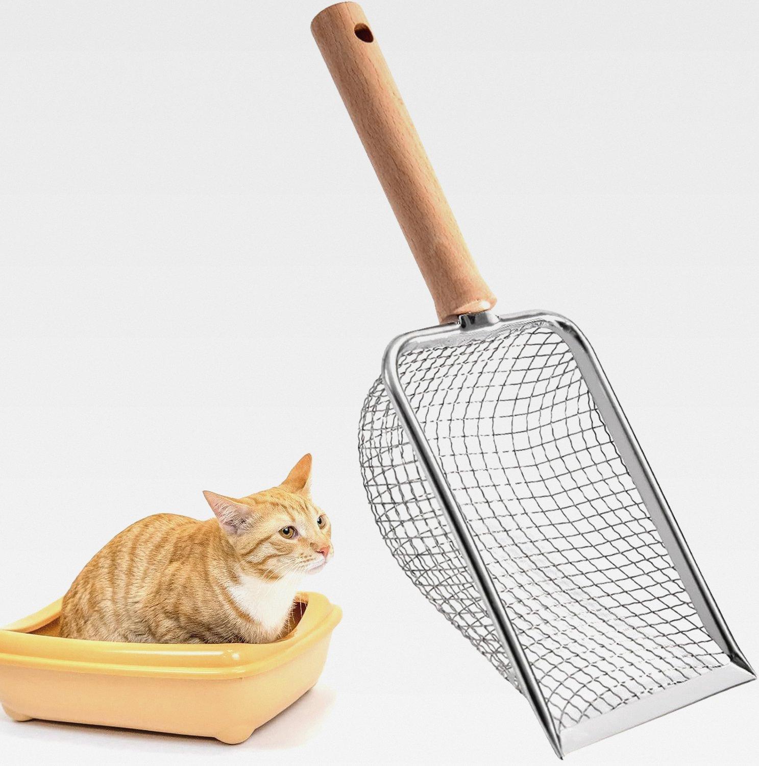 Markenlos Katzenklo Schaufel, Streuschaufel Katzenklo Metall, 5 mm Katzenstreuschaufel Fein Katzenstreu Scoop, 27 x 10 cm Katzenstreu Schaufel mit Holzgriff, Katzenstreuschaufel für Feine Katzenstreu