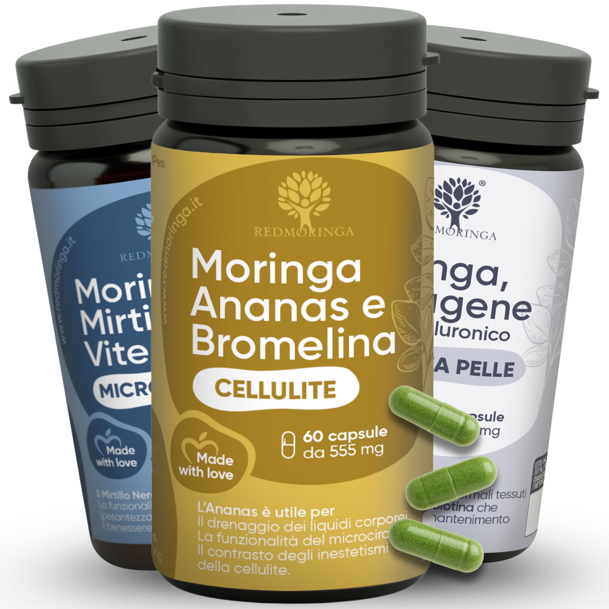 RedMoringa Anti-Cellulite Komplex – Bromelain 5000 GDU, Venen- & Kollagen-Hyaluron-Kapseln für Hautelastizität & Mikrozirkulation – 180 Tage