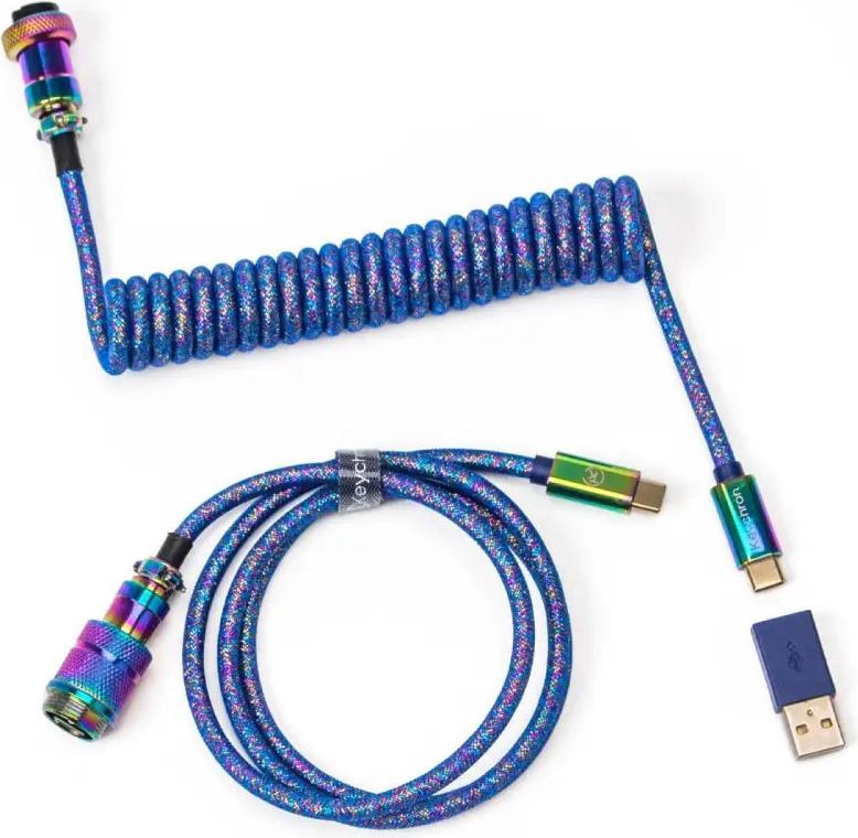 Keychron Premium Coiled Aviator Cable - Spiralkabel fr mechanische Tastatur Rainbow Plated Blau - Gerade