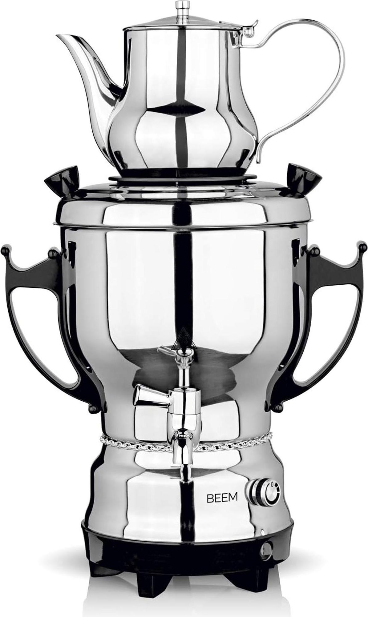 BEEM TEA-CLASSIC Samowar 3L Edelstahl Schwarz| mit 1 L Teekanne