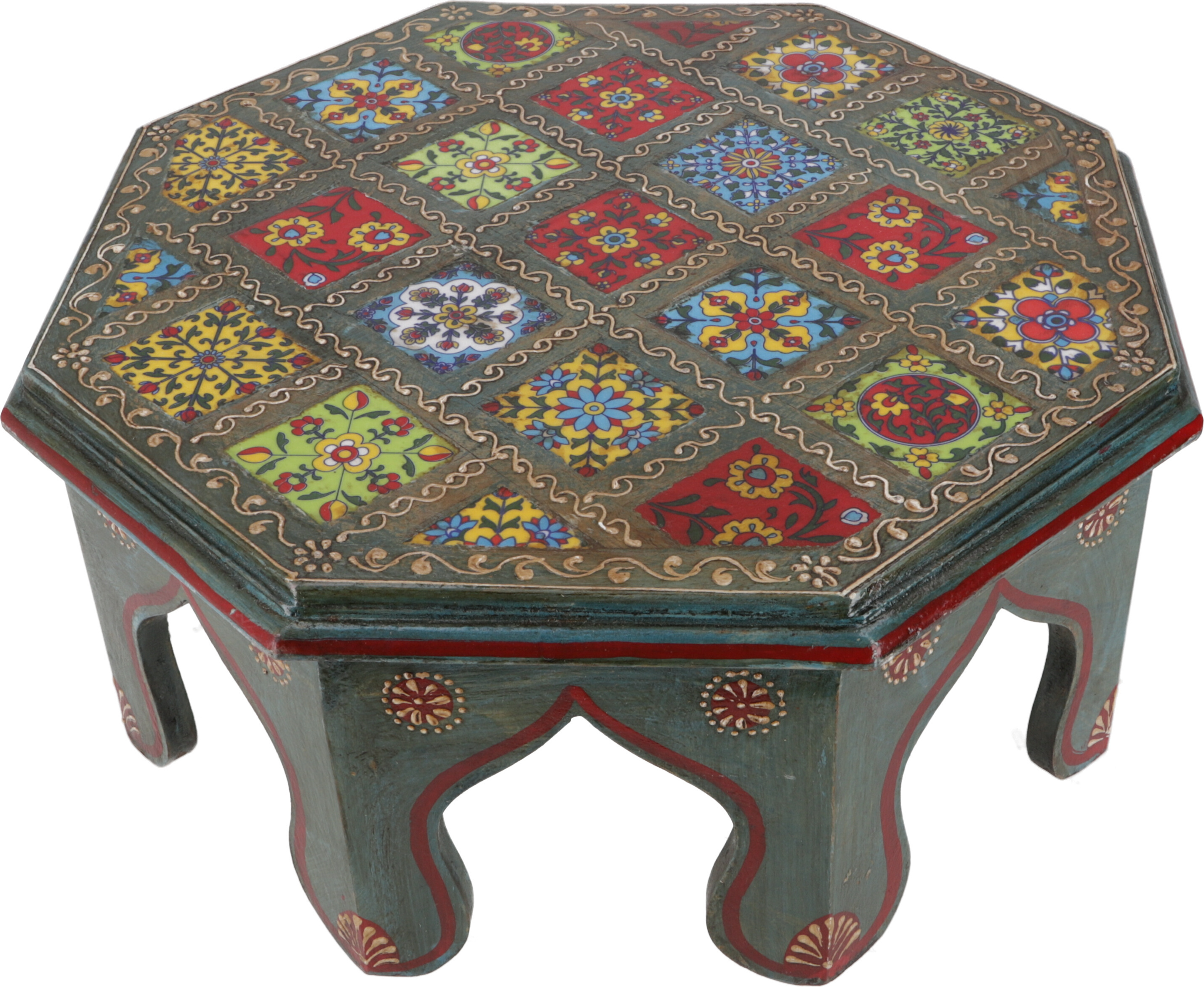 Guru-Shop Bemalter Kleiner Tisch mit Fliesenmosaik - Blau Ø 36 cm, Mehrfarbig, Holz, Kaffeetische & Bodentische 49298
