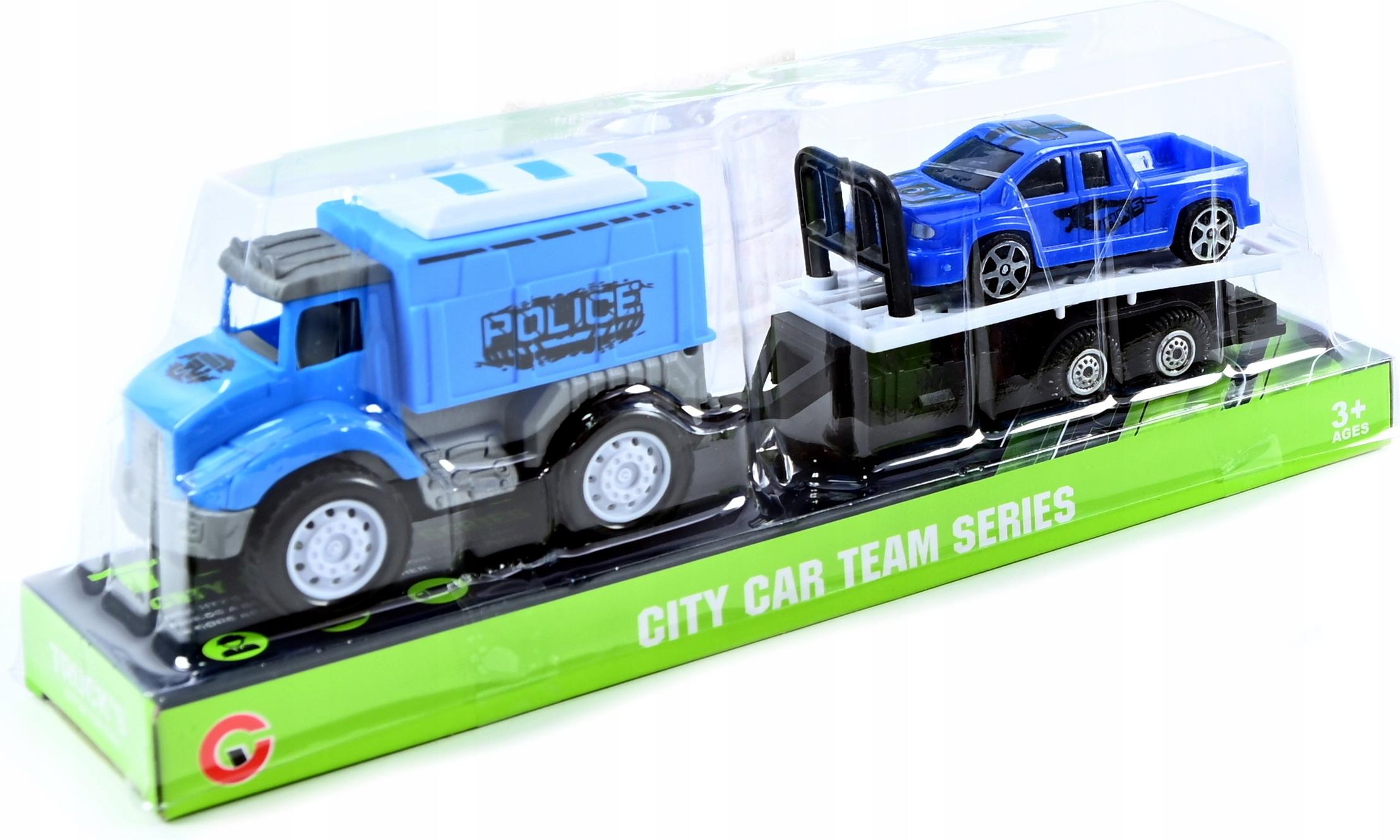 Midex Polizei Abschleppwagen LKW Transporter Spielzeugauto 23cm Robustes Fahrzeug Kind