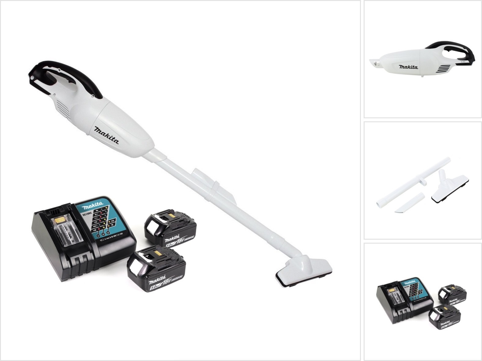 Akumulátorový vysávač Makita DCL 180 RT W 18 V biely + 2x batéria 5,0 Ah + nabíjačka