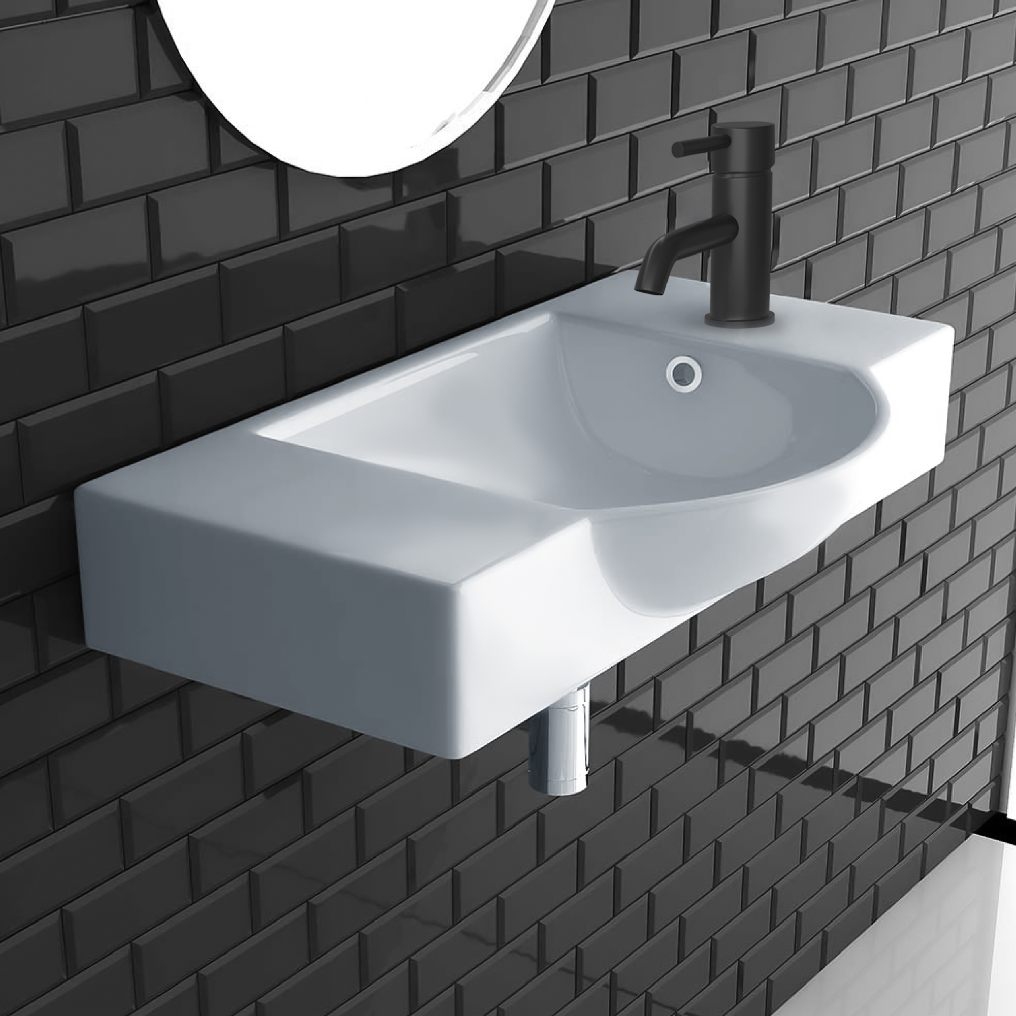 Alpenberger Waschbecken Bad Waschtisch 55 cm Breit Eckig Oval | Handwaschbecken Kleines Waschbecken Gäste WC & Badezimmer | Hängewaschbecken für Waschplätze | Gästewaschbecken Schmal Mini Waschbecken
