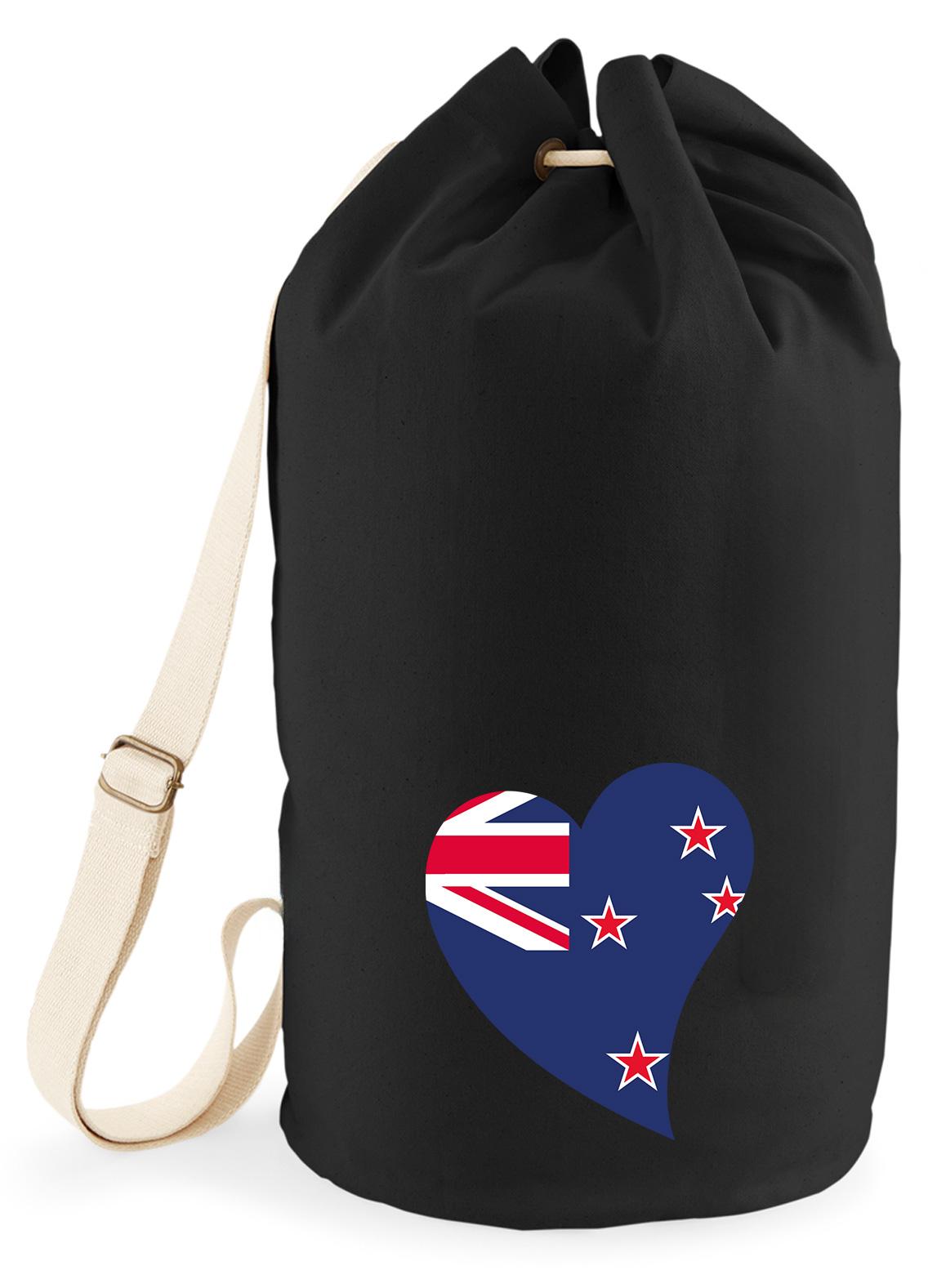 Hellweg Druckerei Huuraa Seesack Neuseeland Flagge Herz 20 Liter Black Baumwolle Rucksack Geschenkidee 6731SES