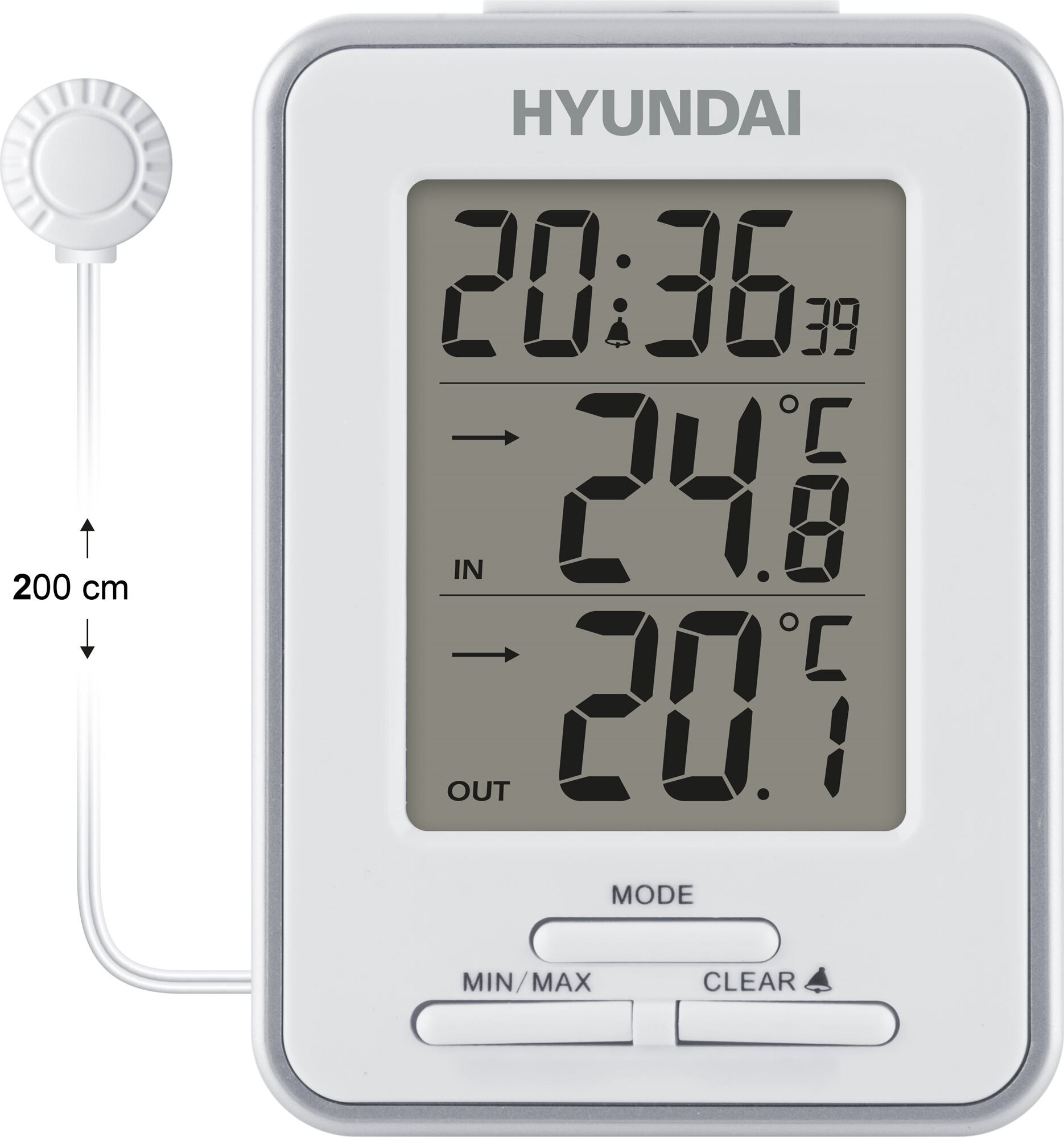 Hyundai WS 1021, Weiß, Innen-Thermometer, Außen-Thermometer, Barometer, Thermometer, Thermometer, -5 - 40 °C, -20 - 50 °C