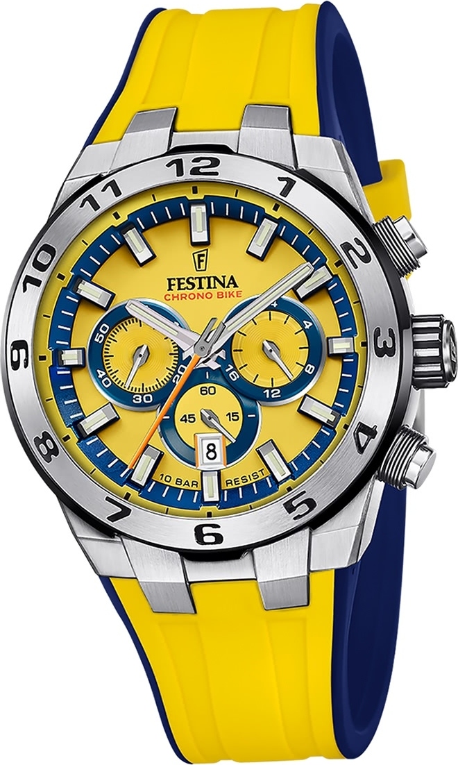 Pánske hodinky Festina silikónové žlto-modré náramkové hodinky Festina Chrono Bike D2UF20671/4