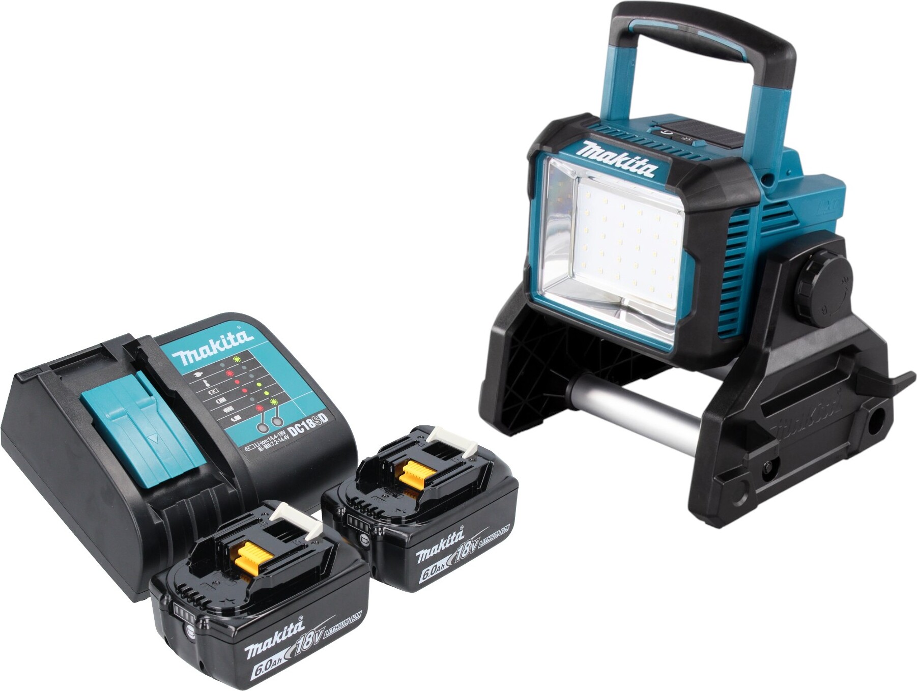Makita DEADML 811 SG Akku Baustrahler 14,4 / 18 V 3000 lm LED + 2x Akku 6,0 Ah + Ladegerät DEADML811
