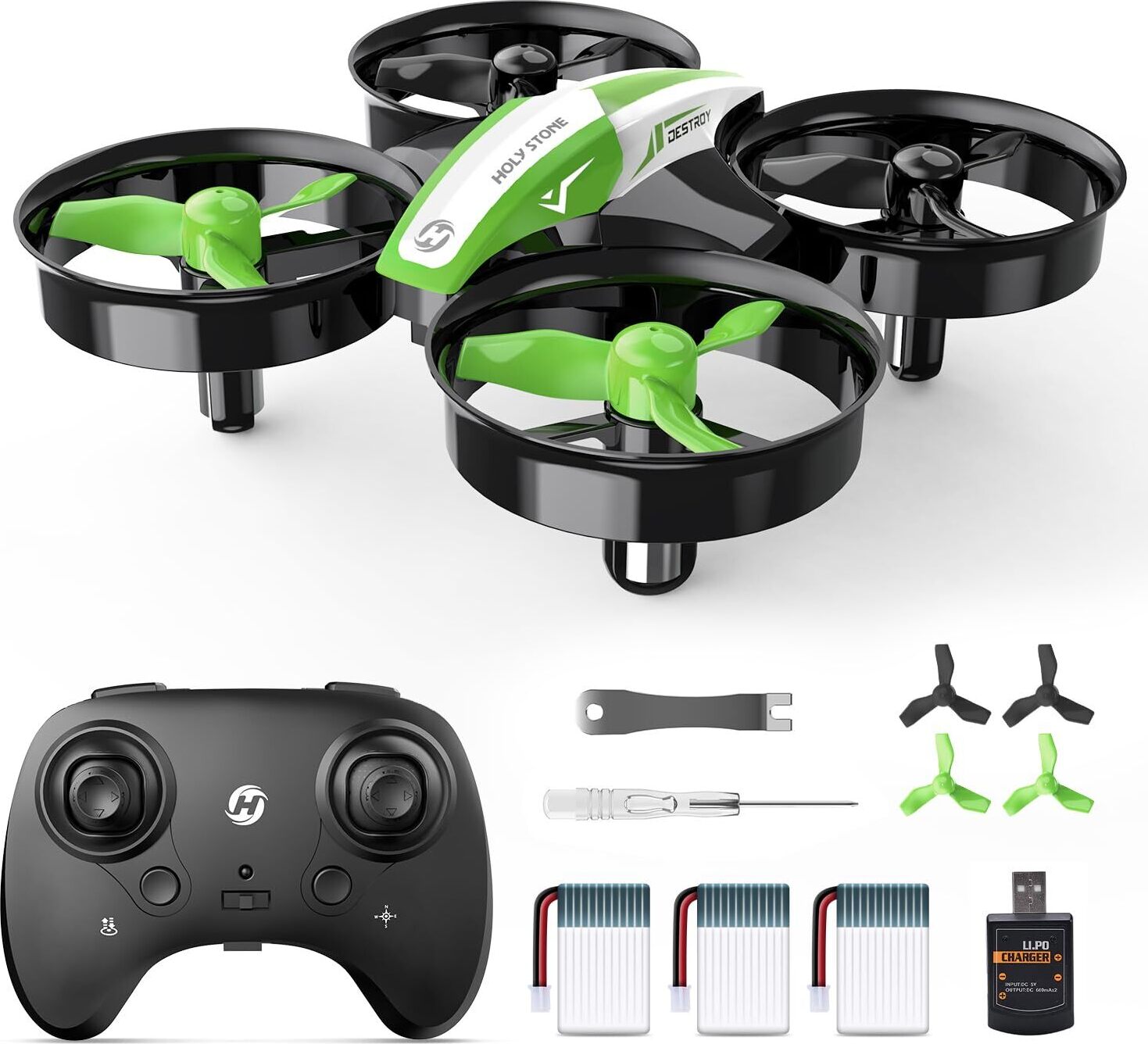 HolyStone Holy Stone HS210 Mini Drohne für Kinder, RC Quadrocopter Helikopter Ferngesteuert mit 3 Akkus 21 Min. Lange Flugzeit,Automatische Höhenhaltung,3D Flip HS210-GN