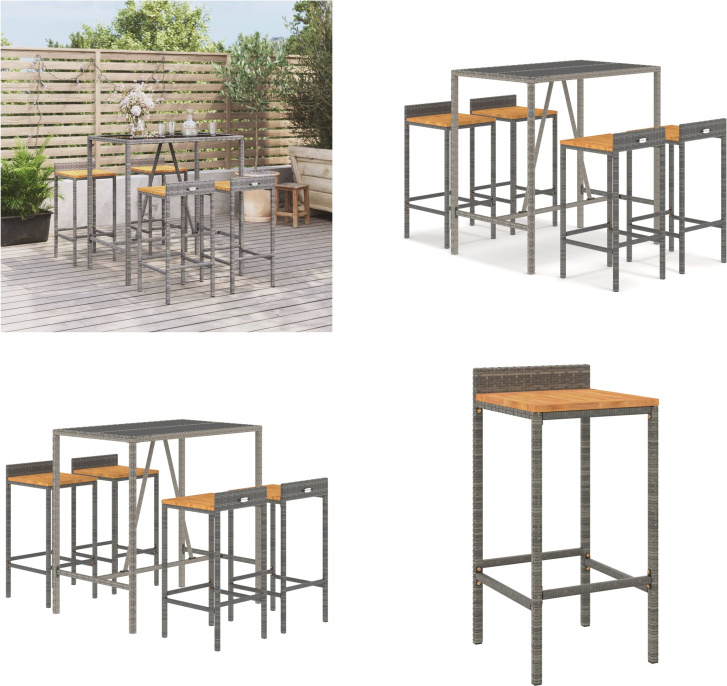 vidaXL 5-dielny záhradný barový set sivý polyratan a masívne drevo akácie - Záhradný barový set - Záhradné barové sety - Záhradný barový set - Záhradný bar