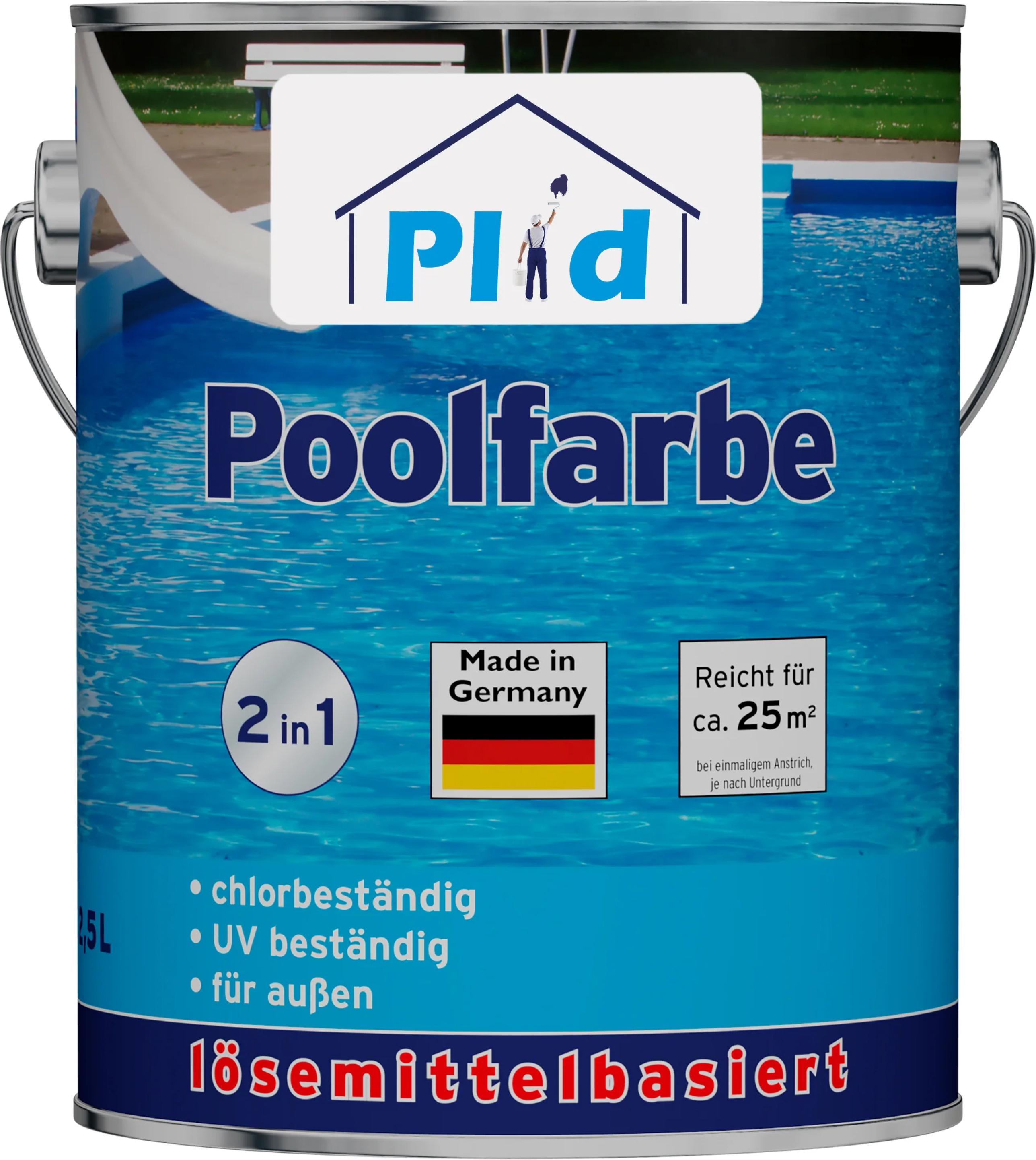 Plid Poolfarbe 2,5L für ca. 25m² Poolblau – Schwimmbeckenfarbe & Unterwasserfarbe für Beton- und Zementpools, wasserfest