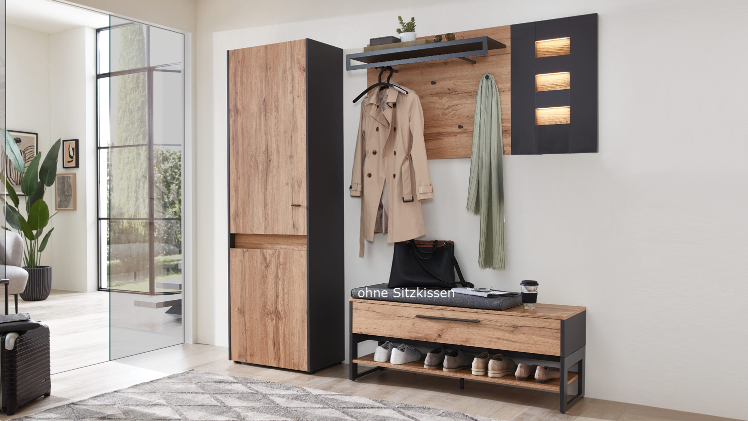 DIE HAUSMARKE Garderobe LIGHT LINE 10 Eiche Votan Schiefer Set 3-teilig