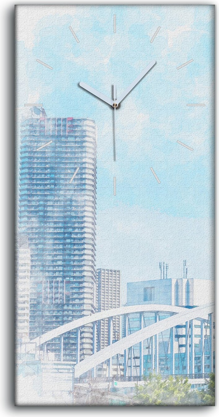 coloray Wanduhr Bürouhr Leinwand Bild 30x60 Landschaft Tokio Asien Stadt Zeichnung - weiße Hände zcv-240494452-30x60-b