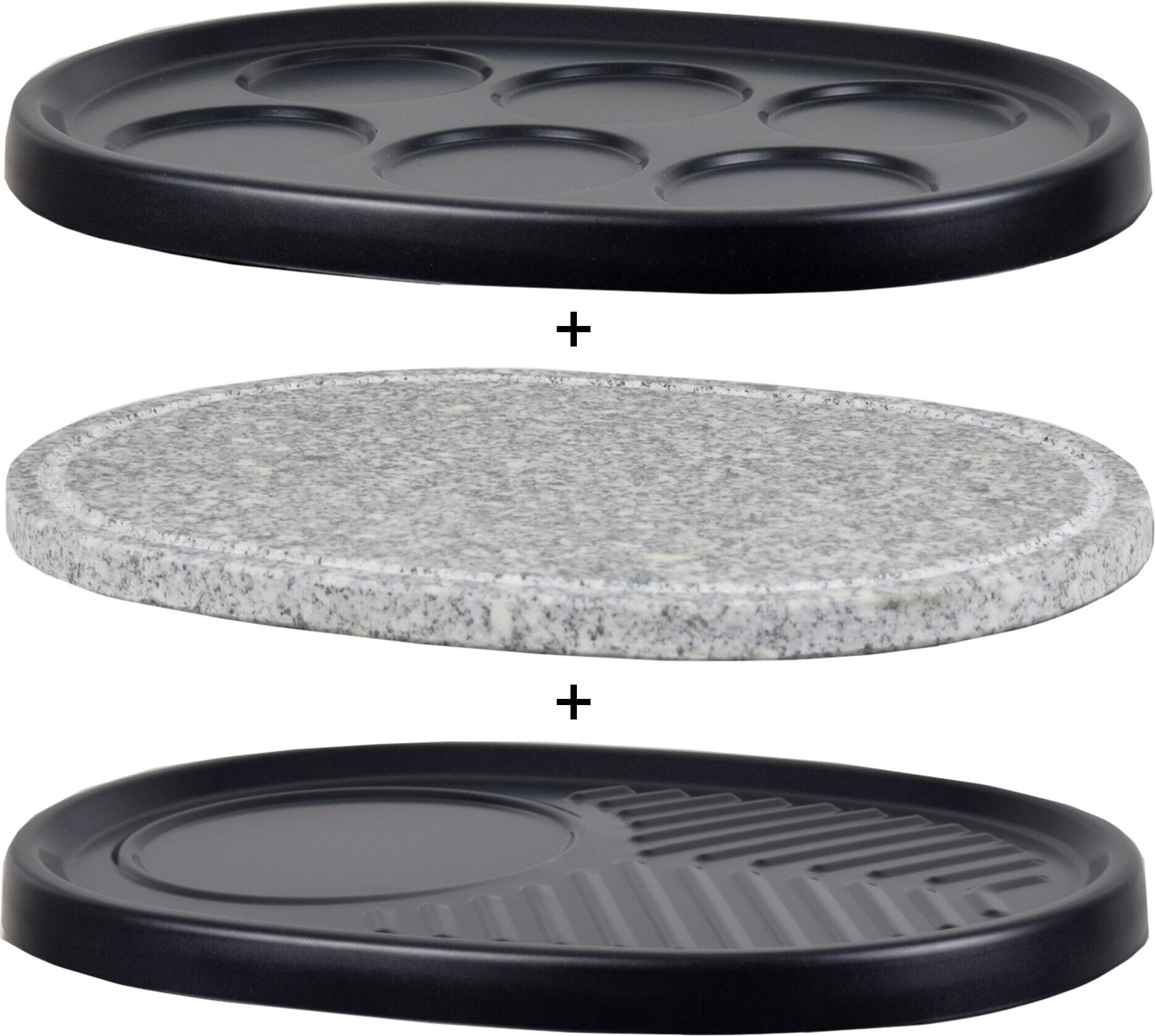 Syntrox Germany 3er Platten-Set für Raclette Jura – Steinplatte, Grillplatte & Pancake Platte – Zubehör für Raclette-Grill Plate-Set-Jura