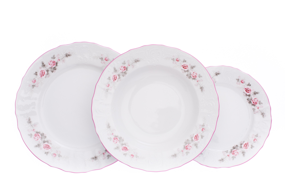 Assiette Fruits Concert Ivoire THUN - Diamètre 20 Cm, En Grès - Décor Rose Et Tulipes - Lave-vaisselle Et Micro-ondes