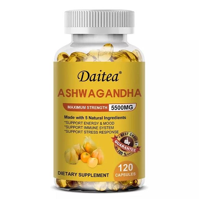 Daitea Ashwagandha 5500mg (120 Kapseln) Nahrungsergänzungsmittel, Nerven, Stimmung, Entspannung, Immunsystem, Energie, Nervengesundheit