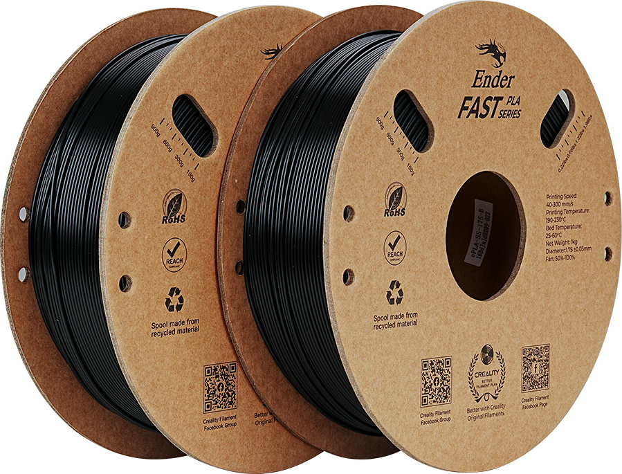 CREALITY 3D Creality Ender Fast PLA-Filament, 1,75 mm, hohe Fliessfaehigkeit, hohe Geschwindigkeit, 2 kg, 3D-Druckmaterial, hohe Erfolgsquote, Spule, Massgenauigkeit +/-0,03 mm, 2 Rollen C Schwarz