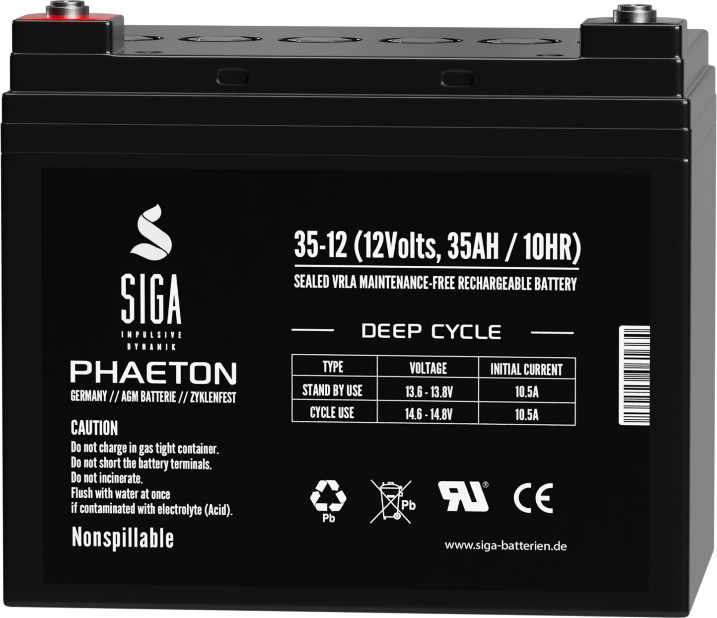 SIGA IMPULSIVE DYNAMIK SIGA Phaeton AGM Deep Cycle Akku 35Ah 12V S35-12